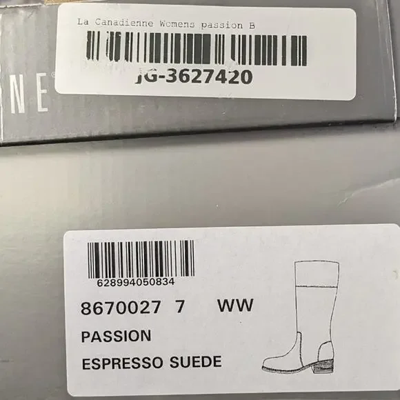 La Canadienne Passion Riding Boots, Espresso Suede, Women's 7 Extra Wide